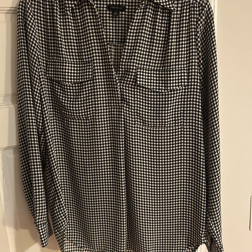 Ann Taylor Black and White Checkered Blouse